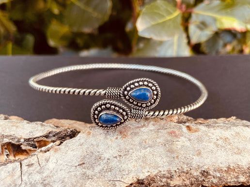 Silver Arm Bracelet Lapis Lazuli / Tribal / Spiral / Boho / Bangle/ Ethnic / Rustic / Bohemian / Hippie / Gypsy / Psy / Adjustable