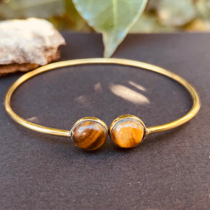 Gold Bracelet & Tiger Eye / Brass / Adjustable / Spiral / Ethnic / Rustic / Bohemian / Boho /