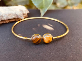 Gold Bracelet & Tiger Eye / Brass / Adjustable / Spiral / Ethnic / Rustic / Bohemian / Boho /