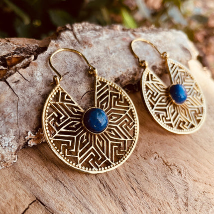 Lapis Lazuli Earrings Golden Ethnic Jewelery , Blue Stone , rustic, yoga, hippie, gypsy, pretty, psy, boho, bohemian, festival