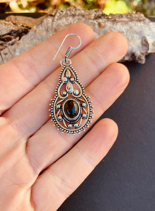 Black Onyx earrings Silver Drop Dangle earrings / Birth Stone / Ethnic / rustic, yoga, hippie, gypsy, pretty, psy, boho, bohemian, festival