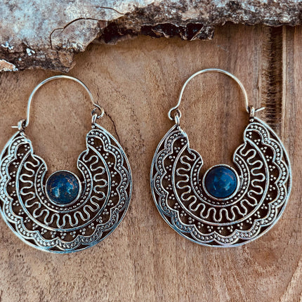 Silver Ethnic Lapis Lazuli Earrings Ethnic, Blue Stone , rustic, yoga, hippie, gypsy, pretty, psy, boho, bohemian, festival