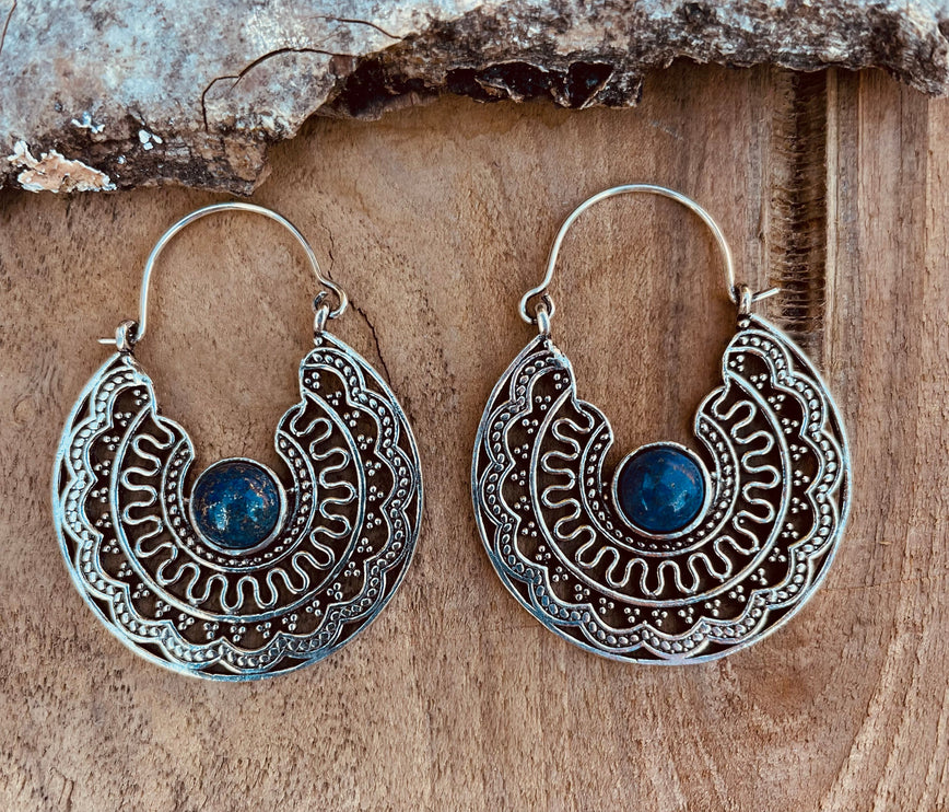 Silver Ethnic Lapis Lazuli Earrings Ethnic, Blue Stone , rustic, yoga, hippie, gypsy, pretty, psy, boho, bohemian, festival