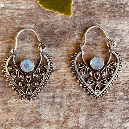 Silver Moonstone Earrings / Small / Mandala / Ethnic / Rustic / Yoga / Hippie / Gypsy / Psy / Bohemian / Festival