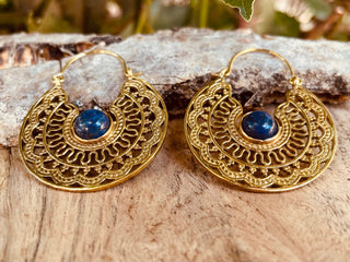 Golden Ethnic Lapis Lazuli Earrings Ethnic, Blue Stone , rustic, yoga, hippie, gypsy, pretty, psy, boho, bohemian, festival