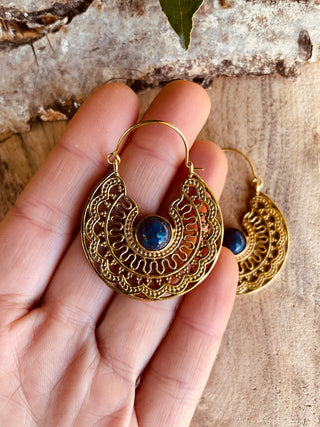 Golden Ethnic Lapis Lazuli Earrings Ethnic, Blue Stone , rustic, yoga, hippie, gypsy, pretty, psy, boho, bohemian, festival