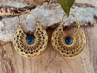 Golden Ethnic Lapis Lazuli Earrings Ethnic, Blue Stone , rustic, yoga, hippie, gypsy, pretty, psy, boho, bohemian, festival