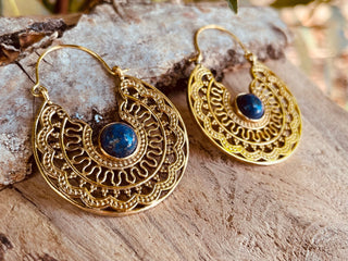 Golden Ethnic Lapis Lazuli Earrings Ethnic, Blue Stone , rustic, yoga, hippie, gypsy, pretty, psy, boho, bohemian, festival