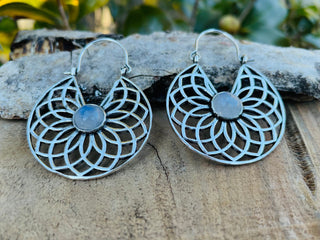 Moonstone & Silver Hoop Earrings Ethnic, rustic, yoga, hippie, gypsy, pretty, psy, boho, bohemian, festival