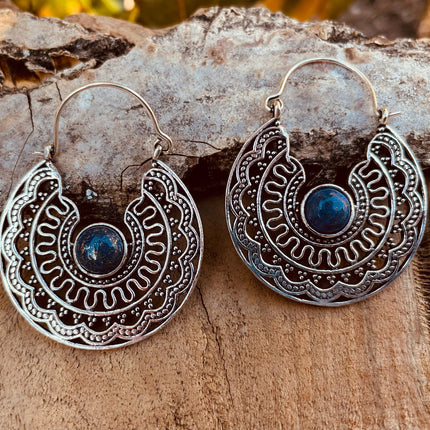 Silver Ethnic Lapis Lazuli Earrings Ethnic, Blue Stone , rustic, yoga, hippie, gypsy, pretty, psy, boho, bohemian, festival
