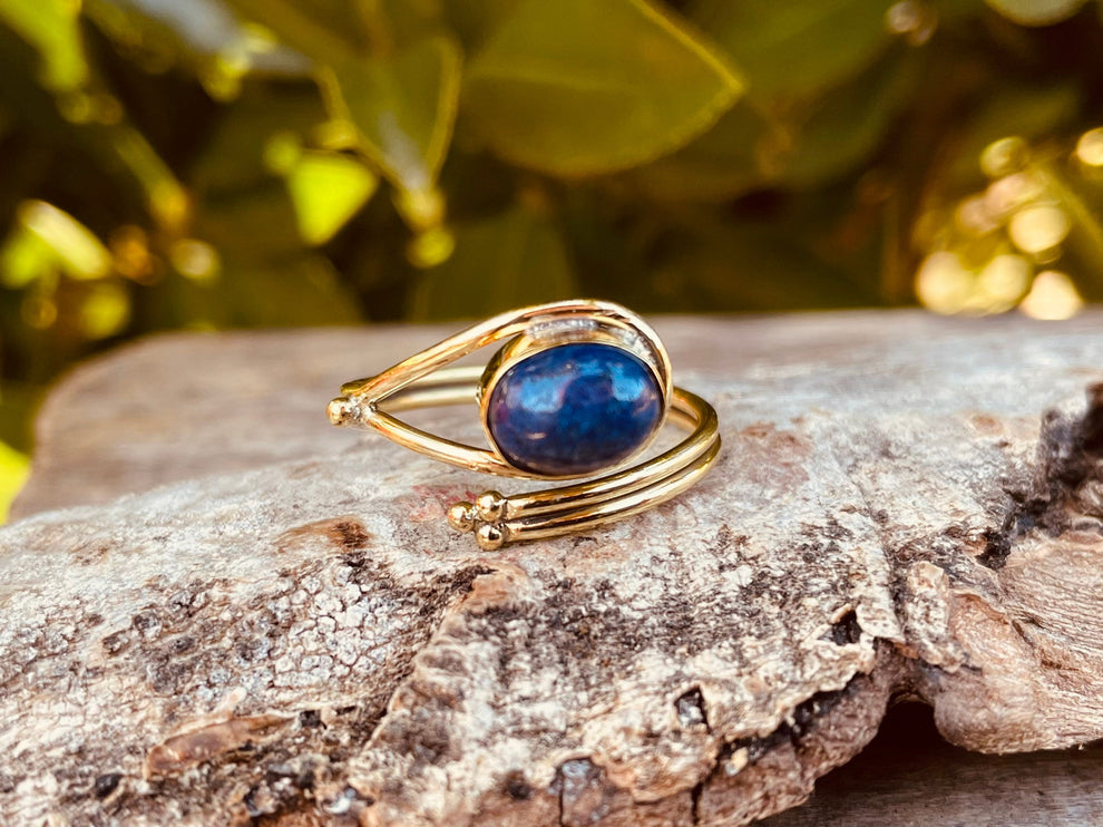 Lapis Lazuli Ring Brass / Adjustable / Boho / Bohemian / Psy / Rustic / Tribal / Gypsy / Festival / Healing / Festival