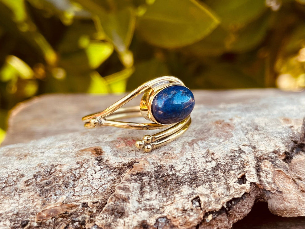 Lapis Lazuli Ring Brass / Adjustable / Boho / Bohemian / Psy / Rustic / Tribal / Gypsy / Festival / Healing / Festival