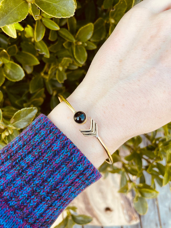 Black Onyx Boho Brass Bracelet / Bangle / Ethnic / Rustic / Bohemian / Hippie / Gypsy / Psy / Adjustable