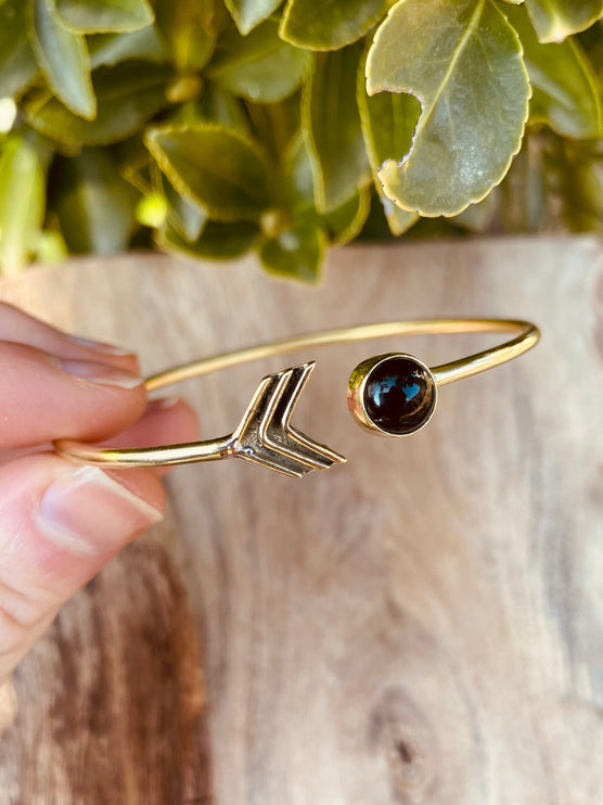 Black Onyx Boho Brass Bracelet / Bangle / Ethnic / Rustic / Bohemian / Hippie / Gypsy / Psy / Adjustable