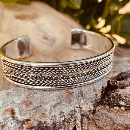 Mens Silver Cuff Bracelet / Boho / Ethnic / Rustic / Bohemian / Hippie / Gypsy / Jewellery / Adjustable