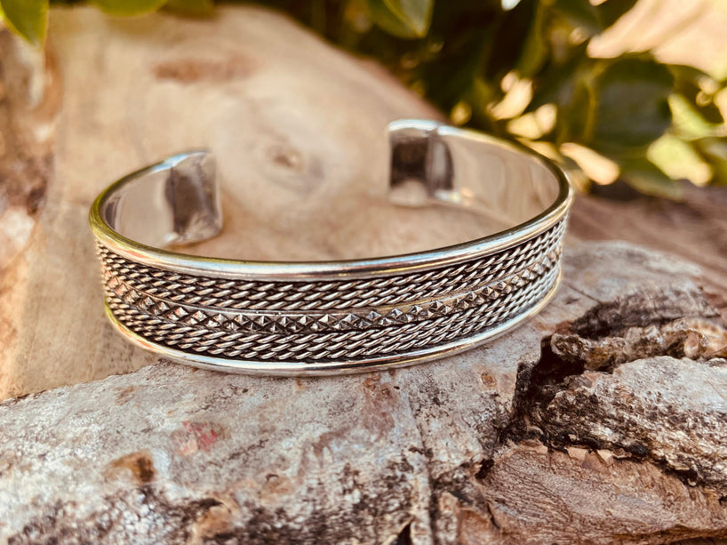 Mens Silver Cuff Bracelet / Boho / Ethnic / Rustic / Bohemian / Hippie / Gypsy / Jewellery / Adjustable