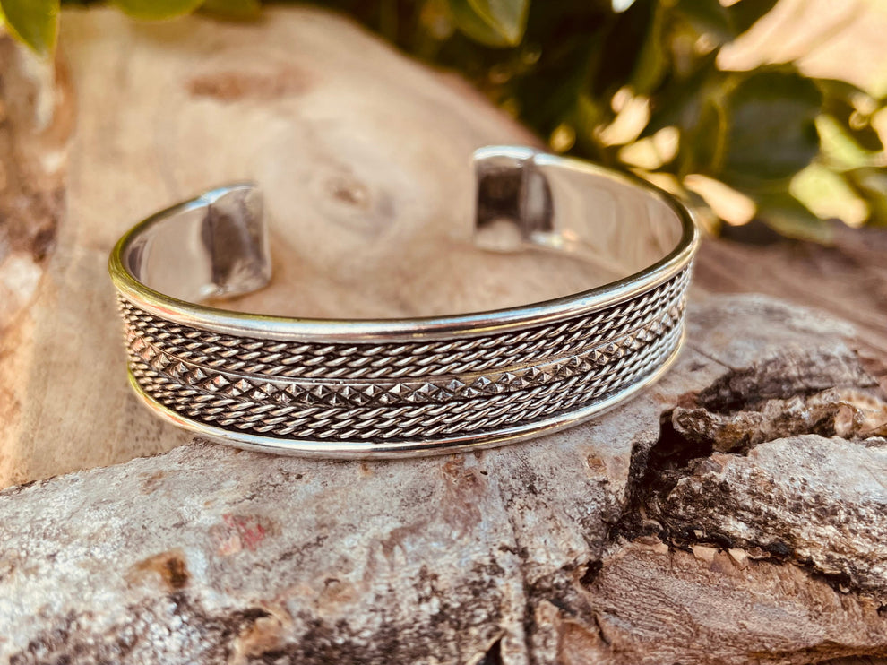 Mens Silver Cuff Bracelet / Boho / Ethnic / Rustic / Bohemian / Hippie / Gypsy / Jewellery / Adjustable