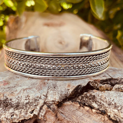 Mens Silver Cuff Bracelet / Boho / Ethnic / Rustic / Bohemian / Hippie / Gypsy / Jewellery / Adjustable