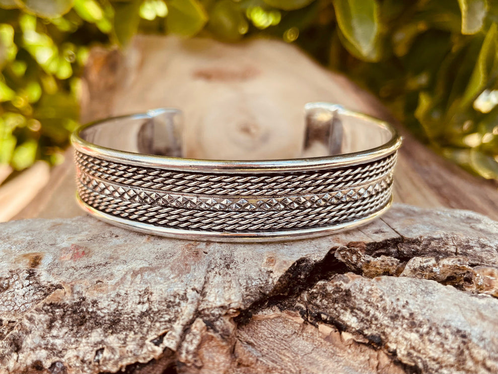 Mens Silver Cuff Bracelet / Boho / Ethnic / Rustic / Bohemian / Hippie / Gypsy / Jewellery / Adjustable