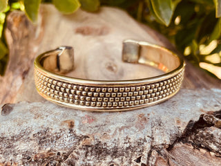 Boho Cuff Bracelet, Textured Beaded Brass Bracelet, Bohemian Jewellery Gift for Her