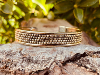 Boho Cuff Bracelet, Textured Beaded Brass Bracelet, Bohemian Jewellery Gift for Her