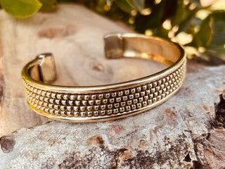 Boho Cuff Bracelet, Textured Beaded Brass Bracelet, Bohemian Jewellery Gift for Her