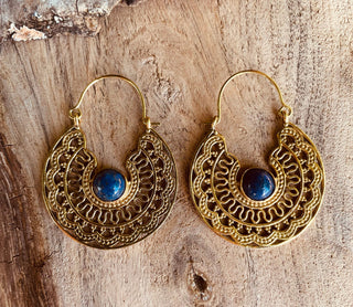 Golden Ethnic Lapis Lazuli Earrings Ethnic, Blue Stone , rustic, yoga, hippie, gypsy, pretty, psy, boho, bohemian, festival