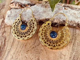 Golden Ethnic Lapis Lazuli Earrings Ethnic, Blue Stone , rustic, yoga, hippie, gypsy, pretty, psy, boho, bohemian, festival