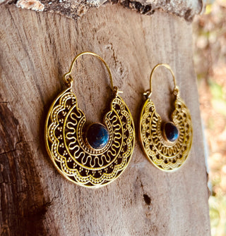 Golden Ethnic Lapis Lazuli Earrings Ethnic, Blue Stone , rustic, yoga, hippie, gypsy, pretty, psy, boho, bohemian, festival