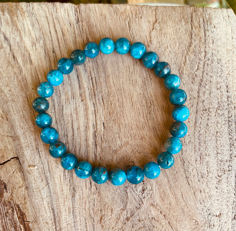 Blue Apatite Stone Bead Bracelet / Gemstone / Crystal / Natural / Chakras / Choose Size / Lithnotherapy / Quartz / Healing / Reiki