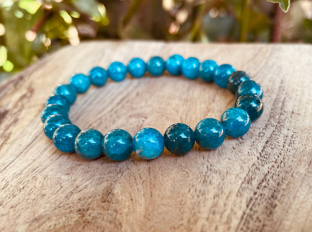 Blue Apatite Stone Bead Bracelet / Gemstone / Crystal / Natural / Chakras / Choose Size / Lithnotherapy / Quartz / Healing / Reiki