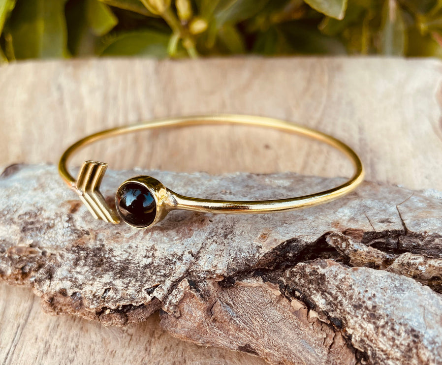 Black Onyx Boho Brass Bracelet / Bangle / Ethnic / Rustic / Bohemian / Hippie / Gypsy / Psy / Adjustable