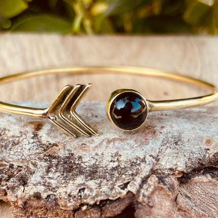 Black Onyx Boho Brass Bracelet / Bangle / Ethnic / Rustic / Bohemian / Hippie / Gypsy / Psy / Adjustable