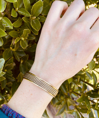 Boho Cuff Bracelet, Textured Beaded Brass Bracelet, Bohemian Jewellery Gift for Her