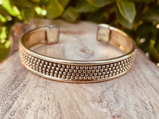 Boho Cuff Bracelet, Textured Beaded Brass Bracelet, Bohemian Jewellery Gift for Her