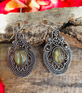 Large Labradorite Silver Drop Dangle earrings / Birth Stone / Ethnic / rustic, yoga, hippie, gypsy, pretty, psy, boho, bohemian, festival