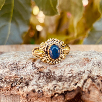 Ethnic style Brass & Lapis Lazuli Ring / Moon / Boho / Bohemian / Psy / Rustic / Tribal / Gypsy / Festival / Healing / Festival