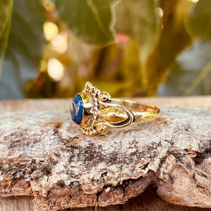 Ethnic style Brass & Lapis Lazuli Ring / Moon / Boho / Bohemian / Psy / Rustic / Tribal / Gypsy / Festival / Healing / Festival