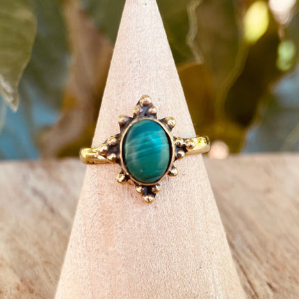 Green Malachite & Brass Ring / Birthstone / Green / Boho / Ethnic / Rustic / Tribal / Gypsy / Festival / Healing