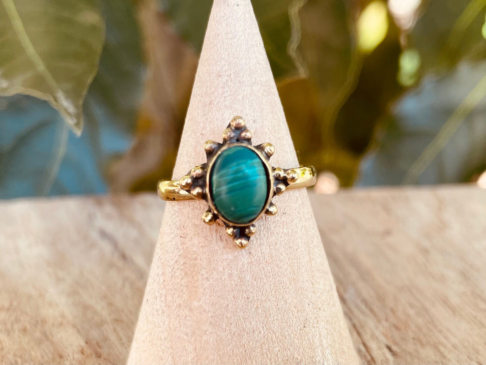 Green Malachite & Brass Ring / Birthstone / Green / Boho / Ethnic / Rustic / Tribal / Gypsy / Festival / Healing