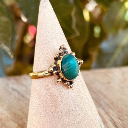 Green Malachite & Brass Ring / Birthstone / Green / Boho / Ethnic / Rustic / Tribal / Gypsy / Festival / Healing