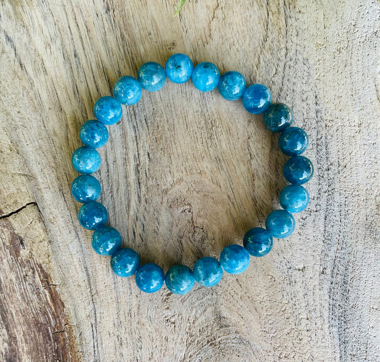 Blue Apatite Stone Bead Bracelet / Gemstone / Crystal / Natural / Chakras / Choose Size / Lithnotherapy / Quartz / Healing / Reiki