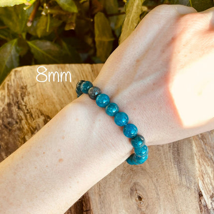 Blue Apatite Stone Bead Bracelet / Gemstone / Crystal / Natural / Chakras / Choose Size / Lithnotherapy / Quartz / Healing / Reiki