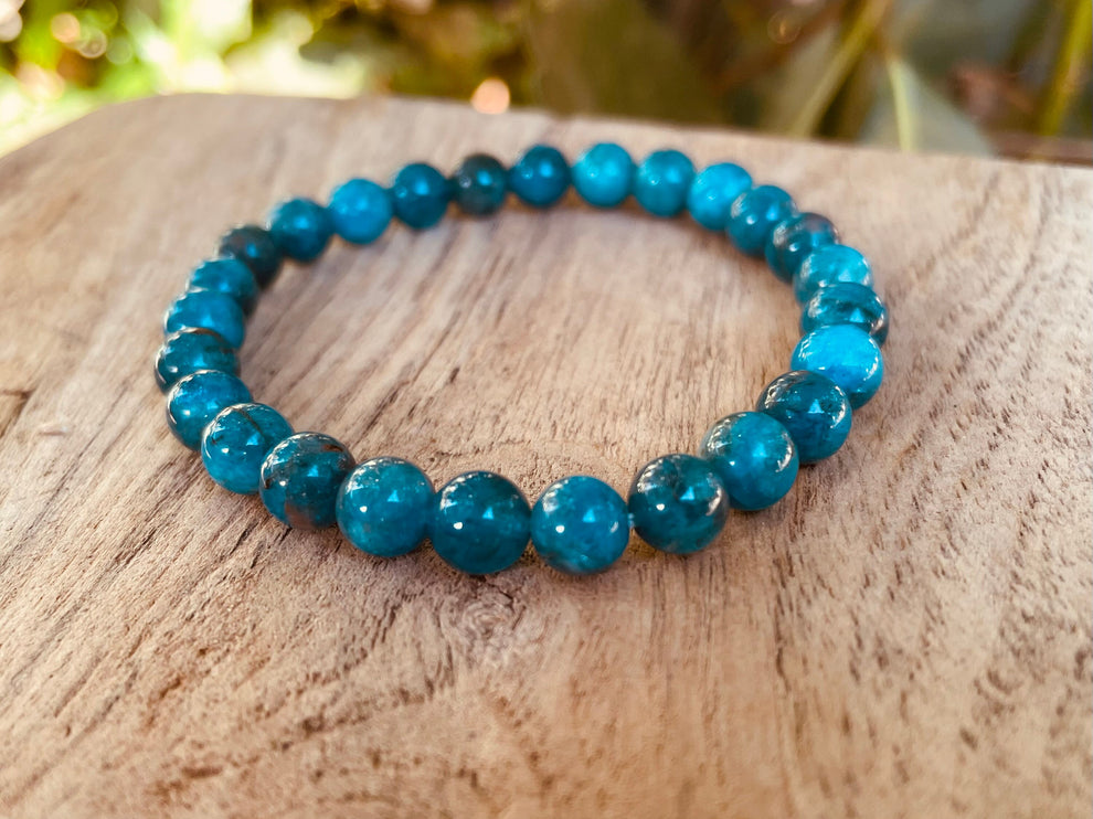 Blue Apatite Stone Bead Bracelet / Gemstone / Crystal / Natural / Chakras / Choose Size / Lithnotherapy / Quartz / Healing / Reiki