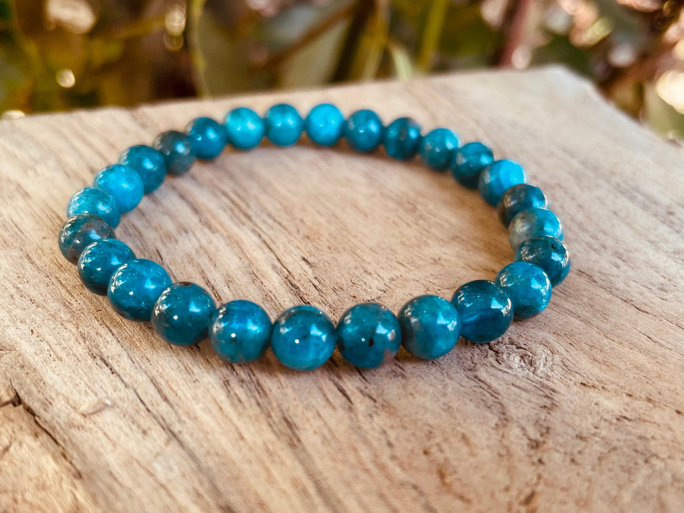 Blue Apatite Stone Bead Bracelet / Gemstone / Crystal / Natural / Chakras / Choose Size / Lithnotherapy / Quartz / Healing / Reiki