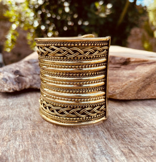Large Cuff Gold Boho Bracelet / Tribal / Celtic / Berber / Ethnic jewelery / Steampunk / Burning Man / Gypsy / Jewellery / Adjustable