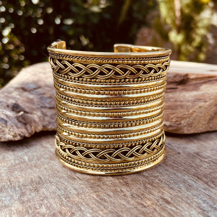 Large Cuff Gold Boho Bracelet / Tribal / Celtic / Berber / Ethnic jewelery / Steampunk / Burning Man / Gypsy / Jewellery / Adjustable