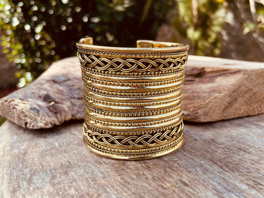 Large Cuff Gold Boho Bracelet / Tribal / Celtic / Berber / Ethnic jewelery / Steampunk / Burning Man / Gypsy / Jewellery / Adjustable