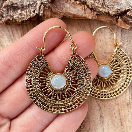 Golden Ethnic Moonstone Earrings Ethnic, rustic, yoga, hippie, gypsy, pretty, psy, boho, bohemian, festival