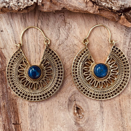 Golden Ethnic Lapis Lazuli Earrings Ethnic, Blue Stone , rustic, yoga, hippie, gypsy, pretty, psy, boho, bohemian, festival